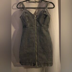 GARAGE Moto Rocker Full Zip Black Denim Mini Bodycon Dress Juniors Size S